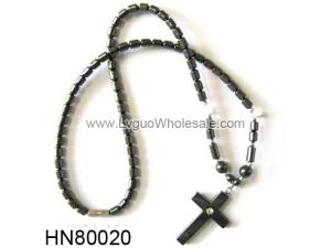 Hematite Cross Pendant Beads Stone Chain Choker Fashion Women Necklace